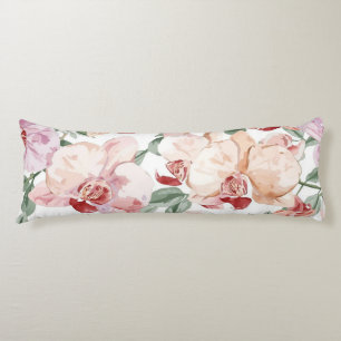 Orchid Meadow Watercolor Floral Blushing Botanical Body Pillow