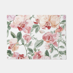 Orchid Meadow Watercolor Floral Blushing Botanical Doormat