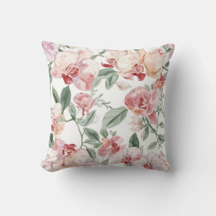 Orchid Meadow Watercolor Floral Blushing Botanical Throw Pillow