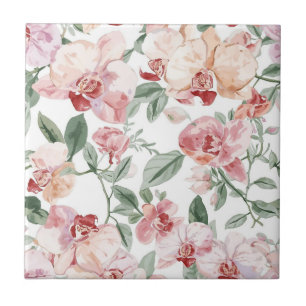 Orchid Meadow Watercolor Floral Blushing Botanical Tile