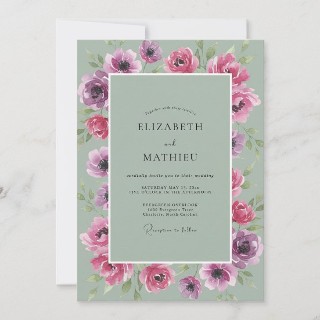Orchid Mint Anemone Wedding Invitation (Front)