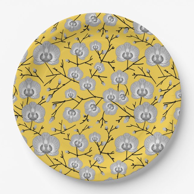 Orchid mustard pattern paper plate (Front)