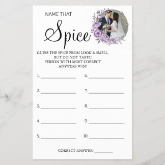 Orchid Name that Spice Bridal shower game card