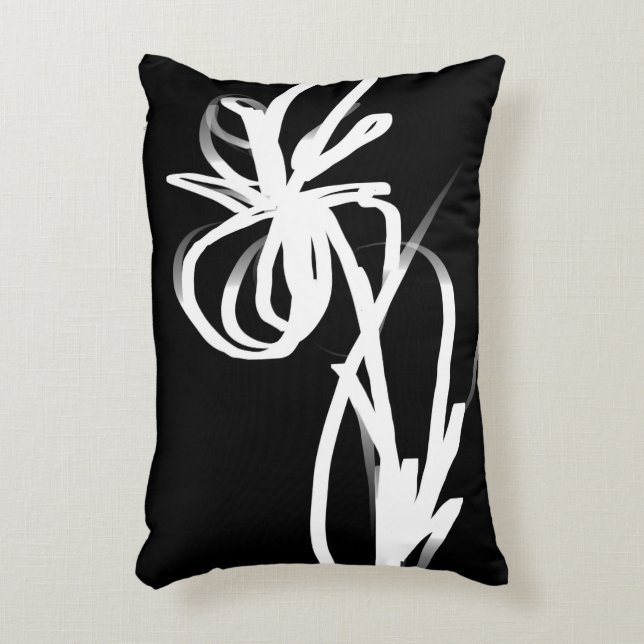 Orchid Noir: Abstract Black & White Accent Pillow (Front(Vertical))