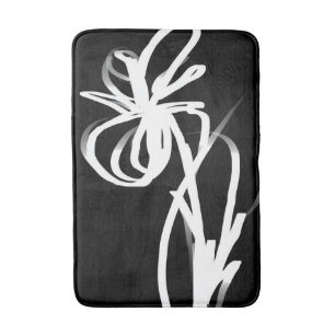 Orchid Noir: Abstract Black & White Bath Mat