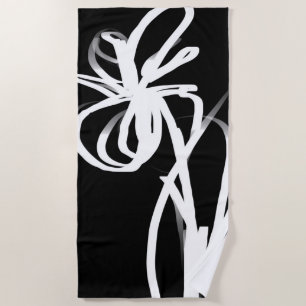 Orchid Noir: Abstract Black & White Beach Towel