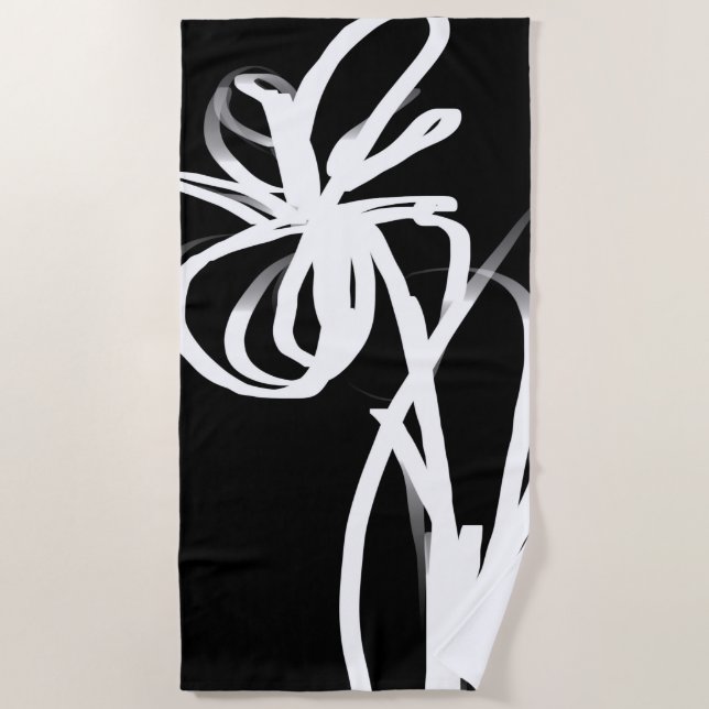 Orchid Noir: Abstract Black & White Beach Towel (Front)
