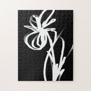 Orchid Noir: Abstract Black & White Jigsaw Puzzle