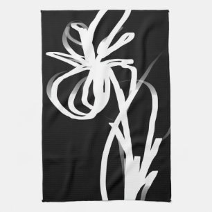 Orchid Noir: Abstract Black & White Kitchen Towel