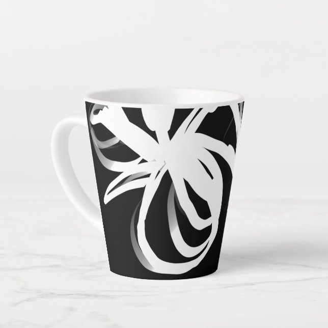 Orchid Noir: Abstract Black & White Latte Mug (Left Angle)