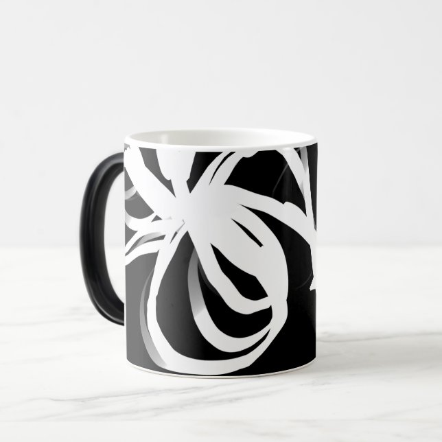 Orchid Noir: Abstract Black & White Magic Mug (Front Left)