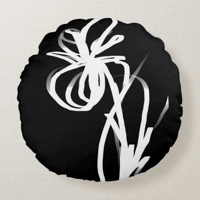 Orchid Noir: Abstract Black & White Round Pillow (Front)