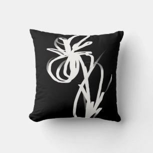 Orchid Noir: Abstract Black & White Throw Pillow