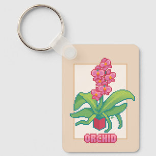 Orchid, orchid, pixel art, Pixel Art Keychain