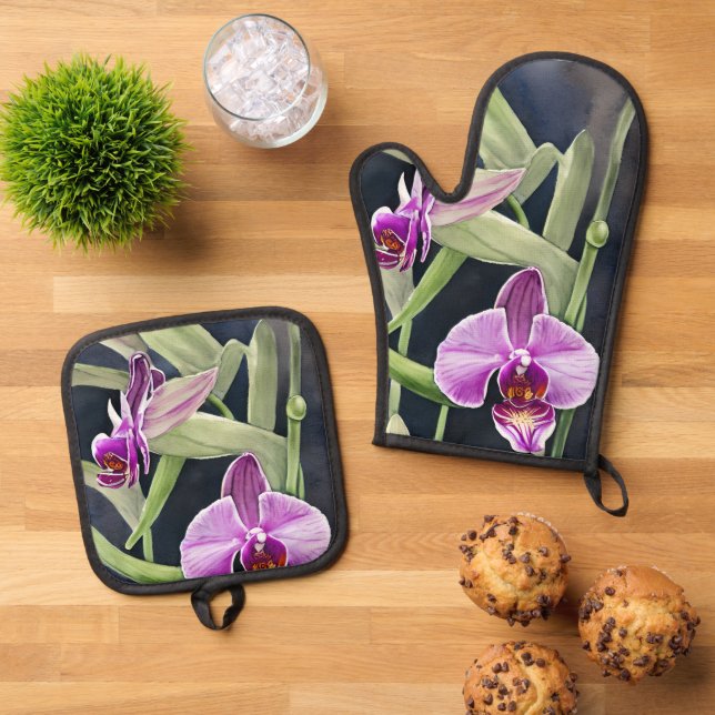 Orchid Oven Mitt and Pot Holder set (Top Down)