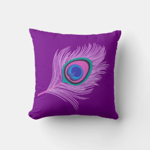 Orchid Peacock Feather on Amethyst Purple Throw Pillow