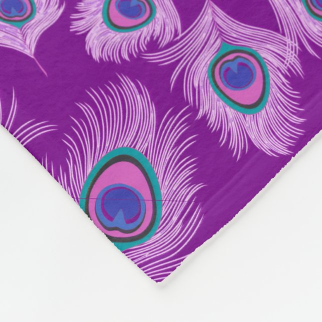Orchid Peacock Feathers on Amethyst Purple Fleece Blanket (Corner)