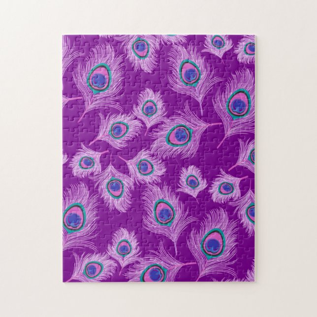 Orchid Peacock Feathers on Amethyst Purple Jigsaw Puzzle (Vertical)
