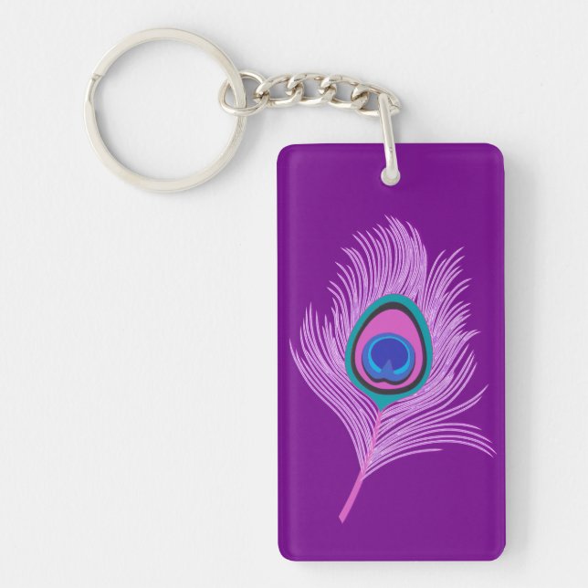 Orchid Peacock Feathers on Amethyst Purple Keychain (Front)