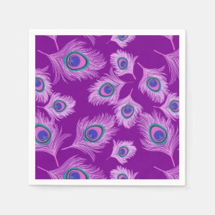Orchid Peacock Feathers on Amethyst Purple Napkin