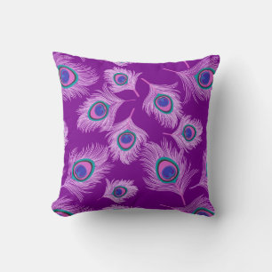 Orchid Peacock Feathers on Amethyst Purple Throw Pillow
