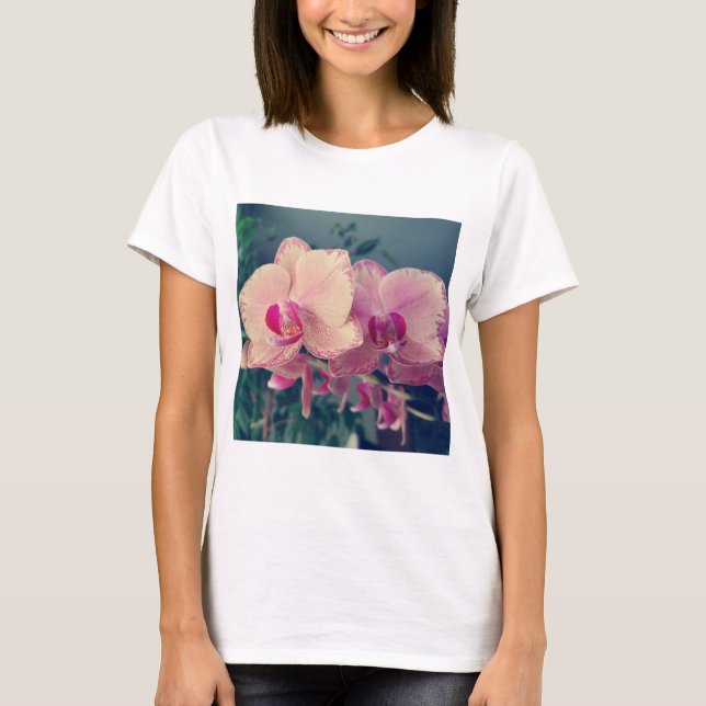 Orchid phalaenopsis ppolka dot pink flowers floral T-Shirt (Front)