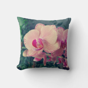 Orchid phalaenopsis ppolka dot pink flowers floral throw pillow