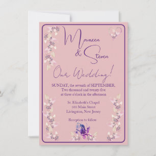 Orchid Pink, & Lavender Floral Wedding Invitation