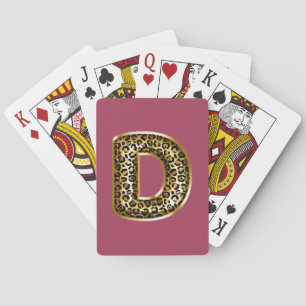 Orchid Pink Leopard Print Letter D Playing Cards