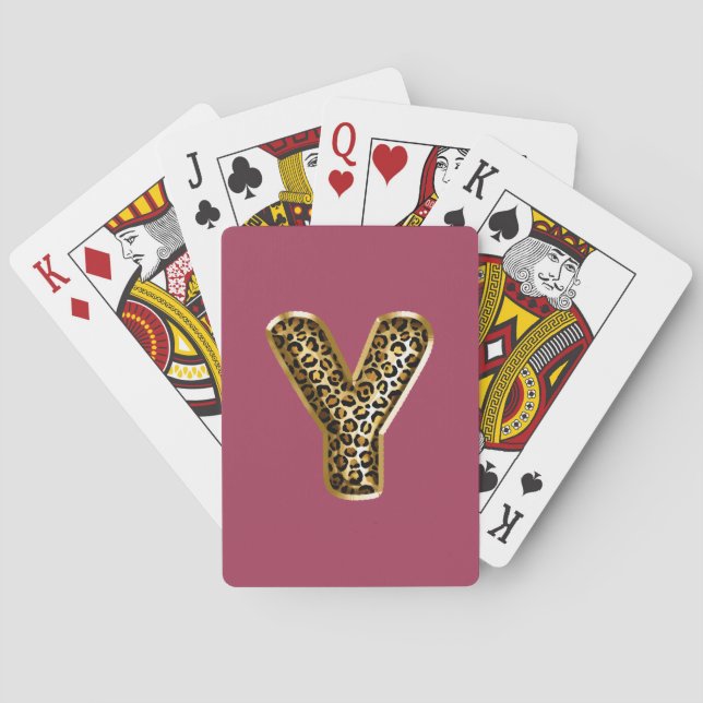 Orchid Pink Leopard Print Letter Y Playing Cards (Back)