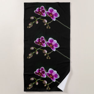 Orchid pink white colour on black pale gentle  beach towel