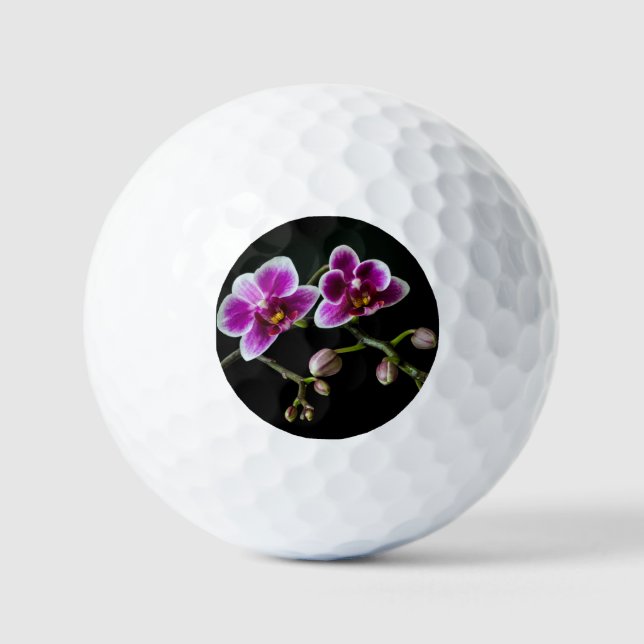 Orchid pink white colour on black pale gentle  golf balls (Front)