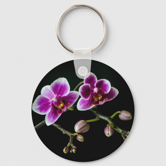 Orchid pink white colour on black pale gentle  keychain (Front)