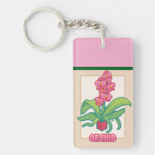 Orchid Pixelart, Pixel Art Keychain