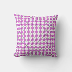 Orchid Purple and White Chequered Argyle Pattern Throw Pillow