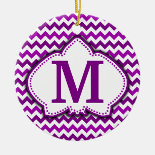 Orchid Purple Chevron Personalized Monogram Ceramic Ornament