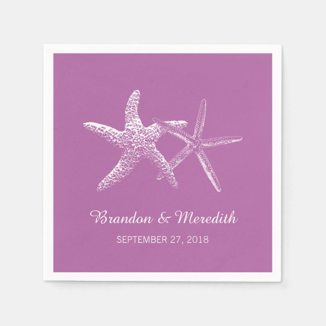 Orchid Purple Starfish Beach Wedding Napkins (Front)