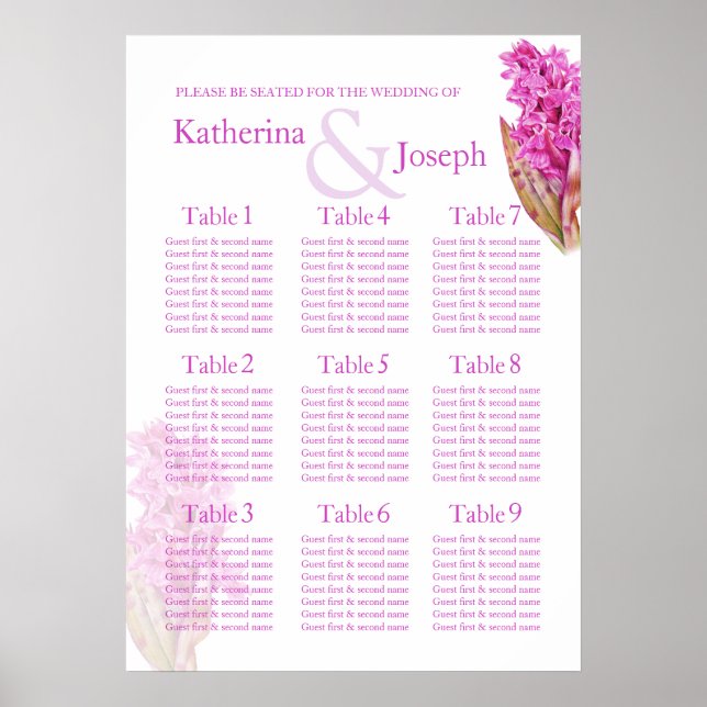 Orchid purple Wedding Seating Table Planner 1-9 Poster (Front)