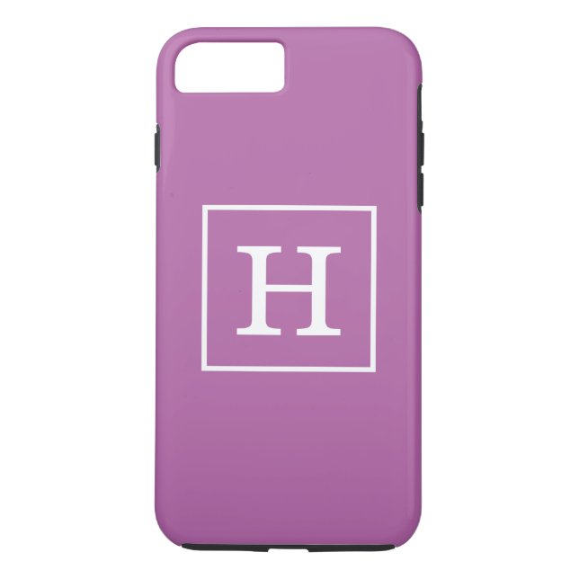Orchid Purple White Framed Initial Monogram Case-Mate iPhone Case (Back)
