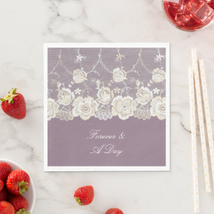 Orchid Purple White Lace Floral Wedding Napkin