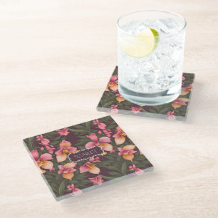 Orchid Retro Colorful Personalized Pattern Glass Coaster