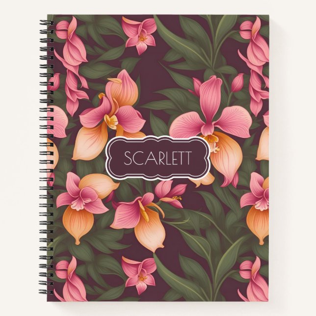 Orchid Retro Colourful Personalized Pattern Notebook (Front)