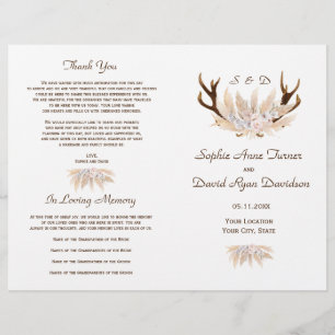 Orchid Roses Pampas Grass Antlers Wedding Program