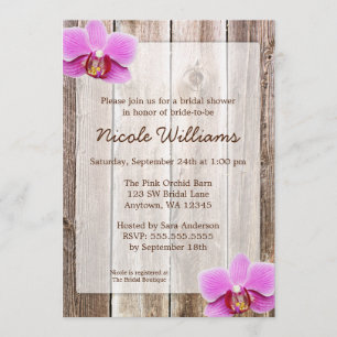 Orchid Rustic Barn Wood Bridal Shower Invitation