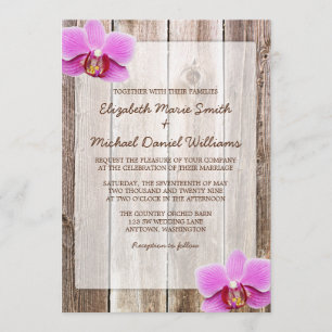 Orchid Rustic Barn Wood Wedding Invitations