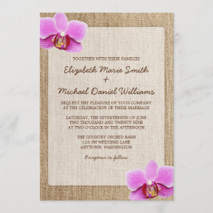 Orchid Rustic Burlap Wedding Invitations