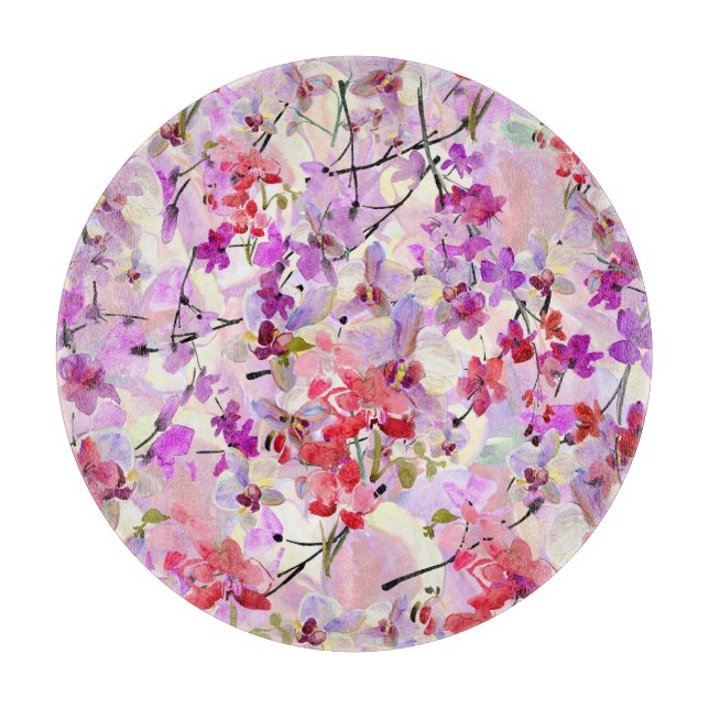 Orchid-Sakura Watercolor Backgrounds Cutting Board (Front)