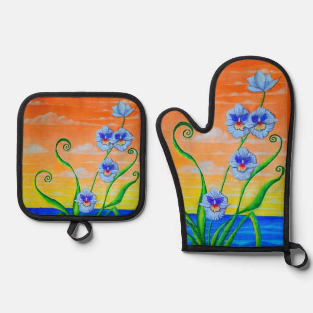 Orchid Sunset Oven Mitt & Pot Holder Set (Front)