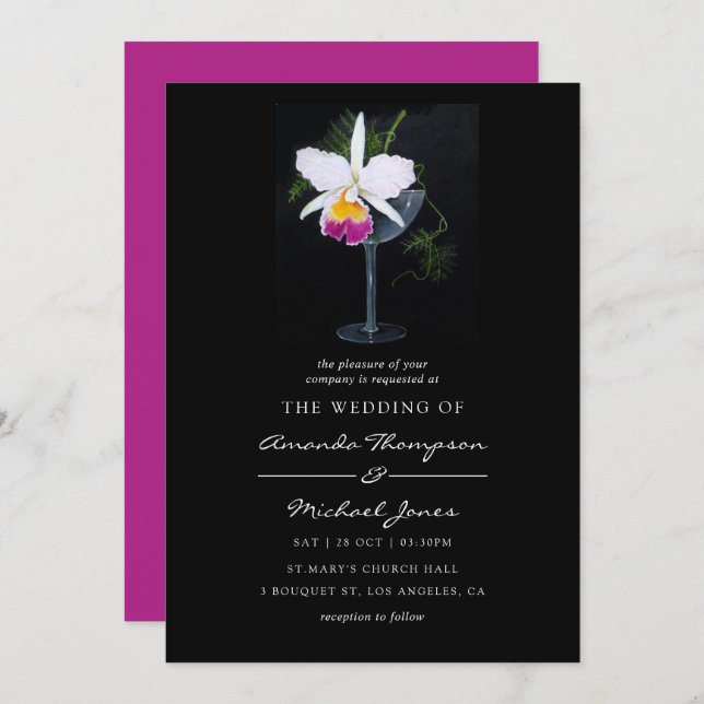 Orchid-Themed Wedding Invitation (Front/Back)