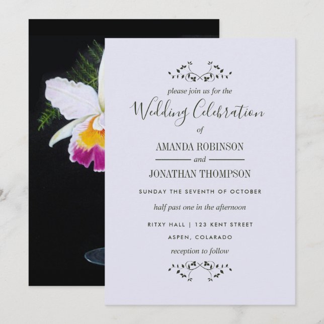 Orchid-Themed Wedding Party Personalized Invitation (Front/Back)